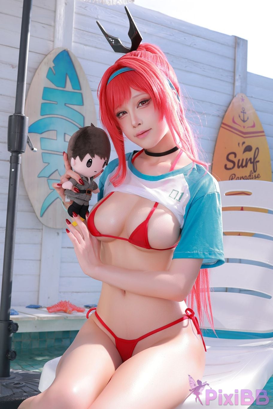Cosplayer shuimiao Aqua Rapi Little Red Riding Hood Swimsuit goddess of victory Nikki PixiBB.COM 012