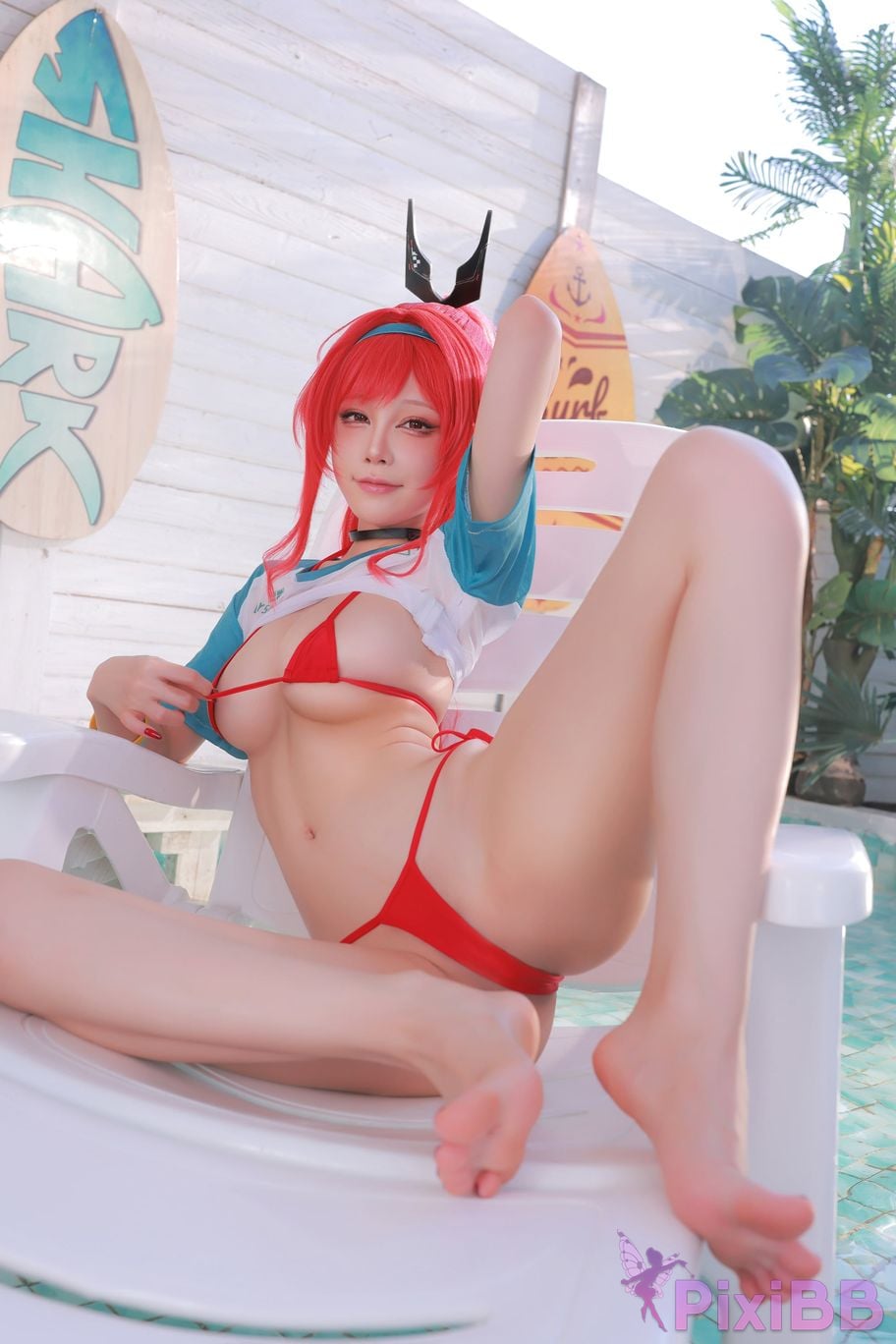 Cosplayer shuimiao Aqua Rapi Little Red Riding Hood Swimsuit goddess of victory Nikki PixiBB.COM 033