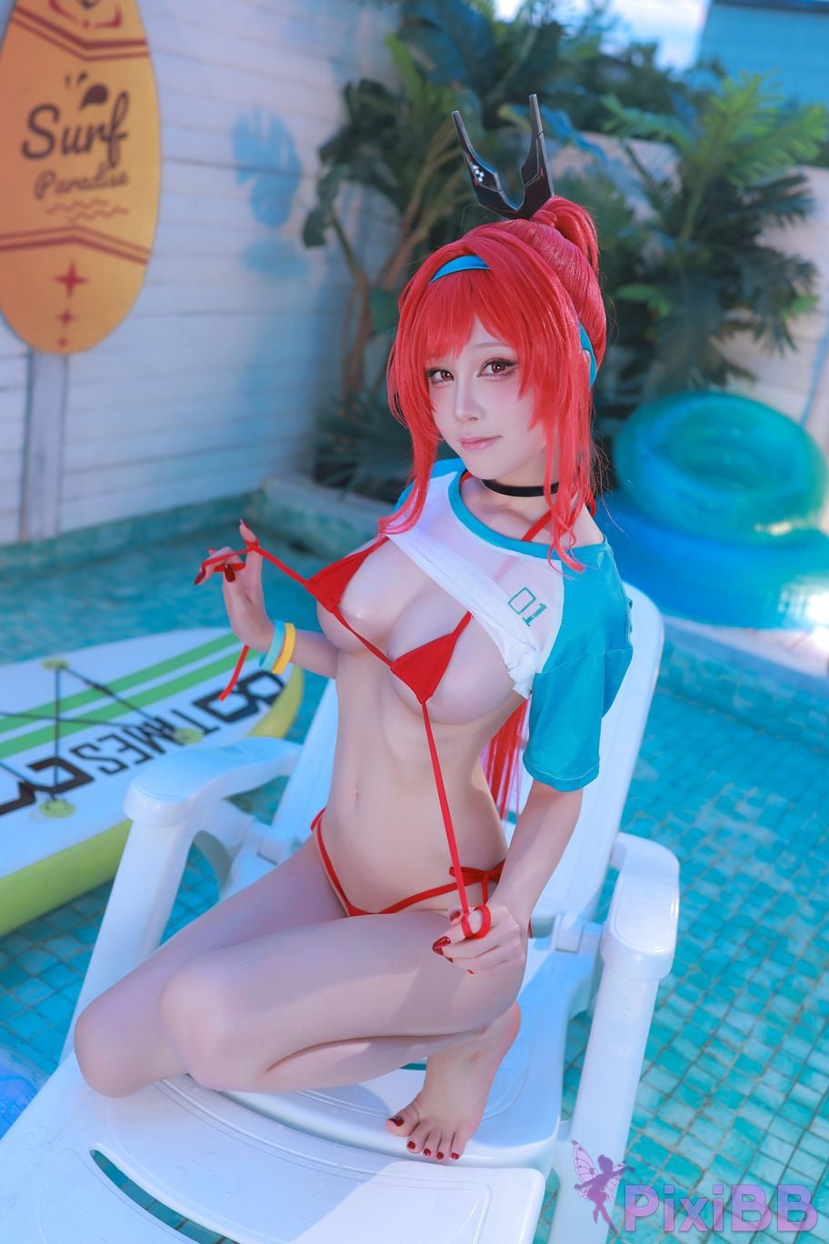 Cosplayer shuimiao Aqua Rapi Little Red Riding Hood Swimsuit goddess of victory Nikki PixiBB.COM 042