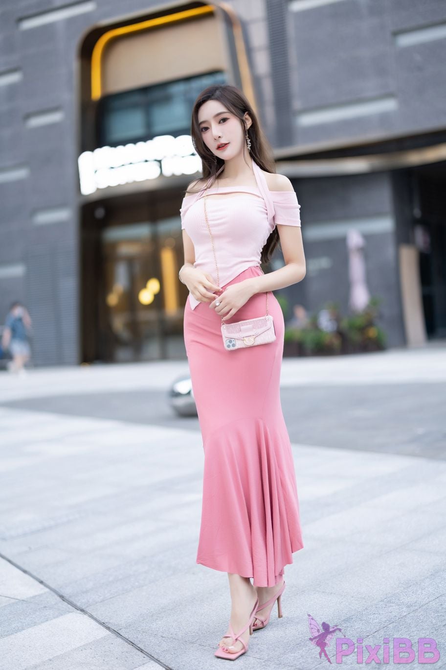 No watermark for in app purchases Wang Xinyao Yanni Pink top and skirt with baby cow PixiBB.COM 005
