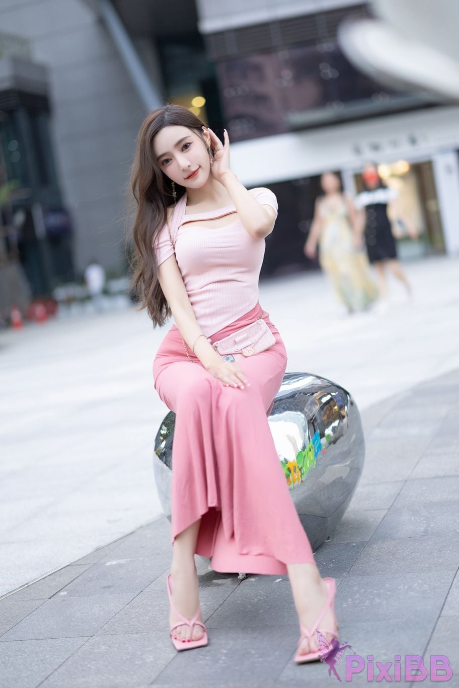 No watermark for in app purchases Wang Xinyao Yanni Pink top and skirt with baby cow PixiBB.COM 016