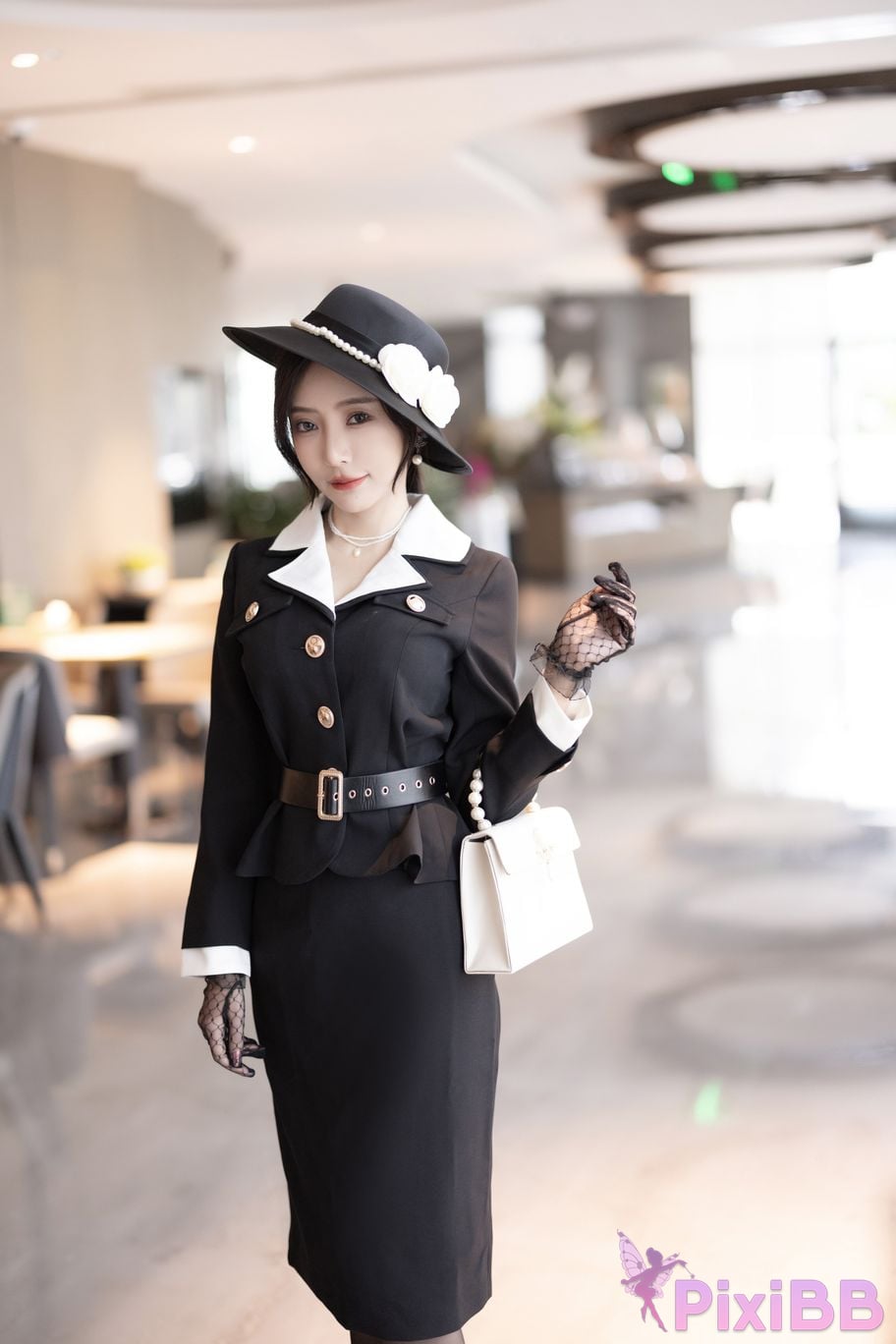 No watermark for in app purchases Wang Xinyao Yanni Black suit retro PixiBB.COM 001