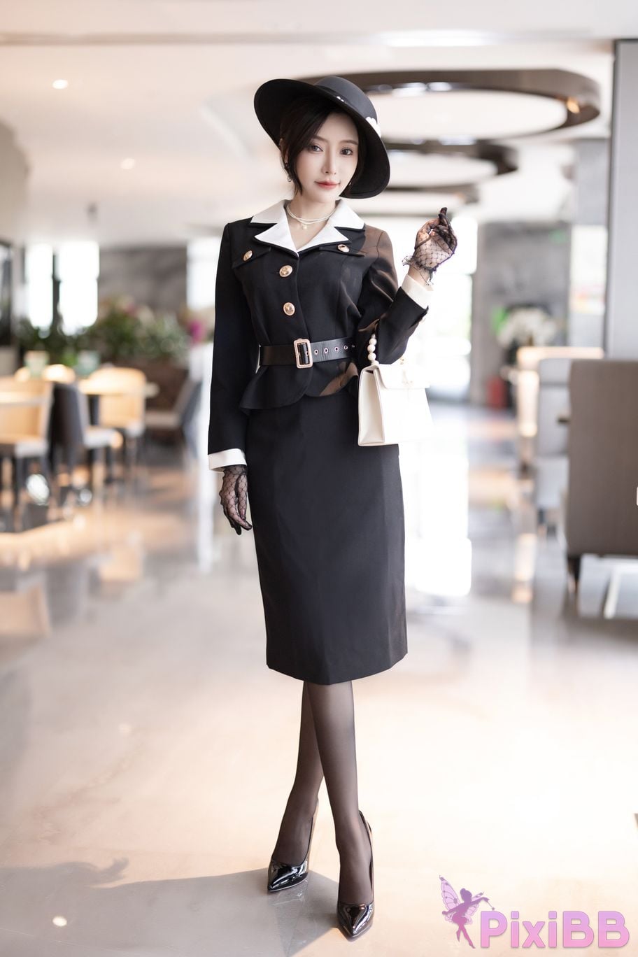 No watermark for in app purchases Wang Xinyao Yanni Black suit retro PixiBB.COM 002