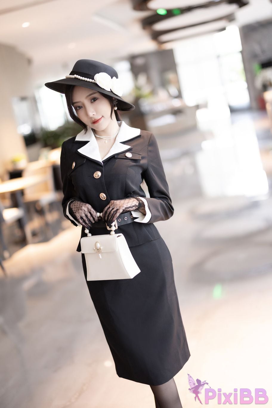 No watermark for in app purchases Wang Xinyao Yanni Black suit retro PixiBB.COM 003