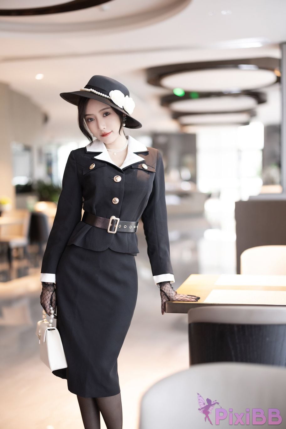 No watermark for in app purchases Wang Xinyao Yanni Black suit retro PixiBB.COM 004