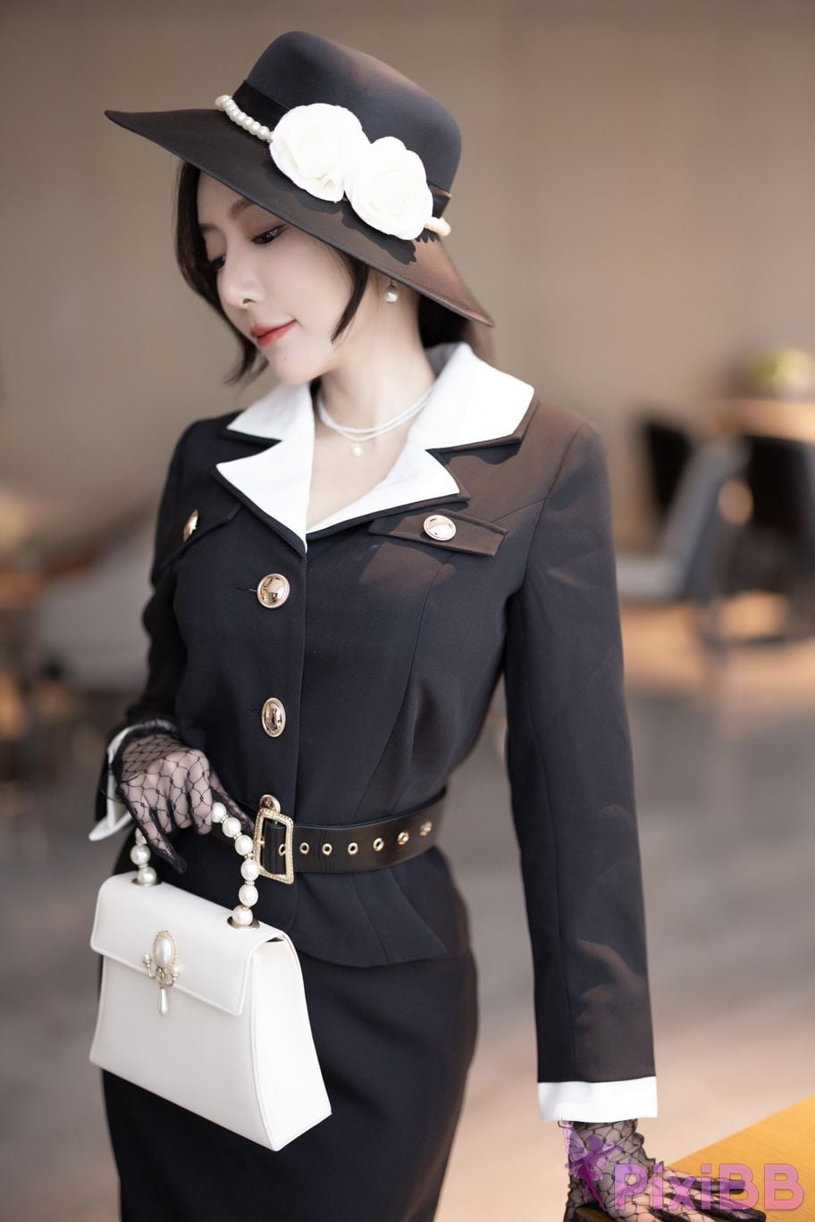 No watermark for in app purchases Wang Xinyao Yanni Black suit retro PixiBB.COM 005