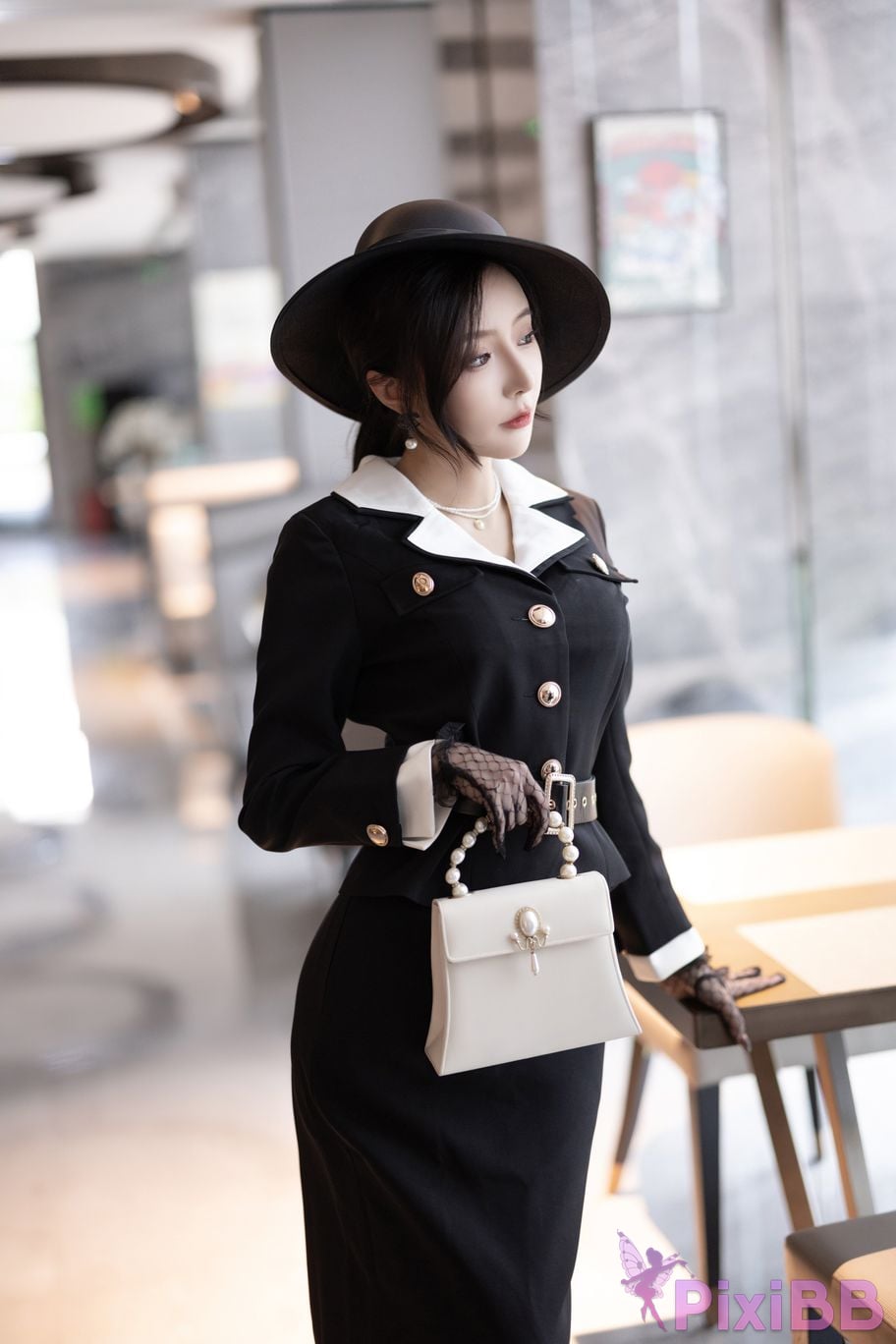 No watermark for in app purchases Wang Xinyao Yanni Black suit retro PixiBB.COM 006