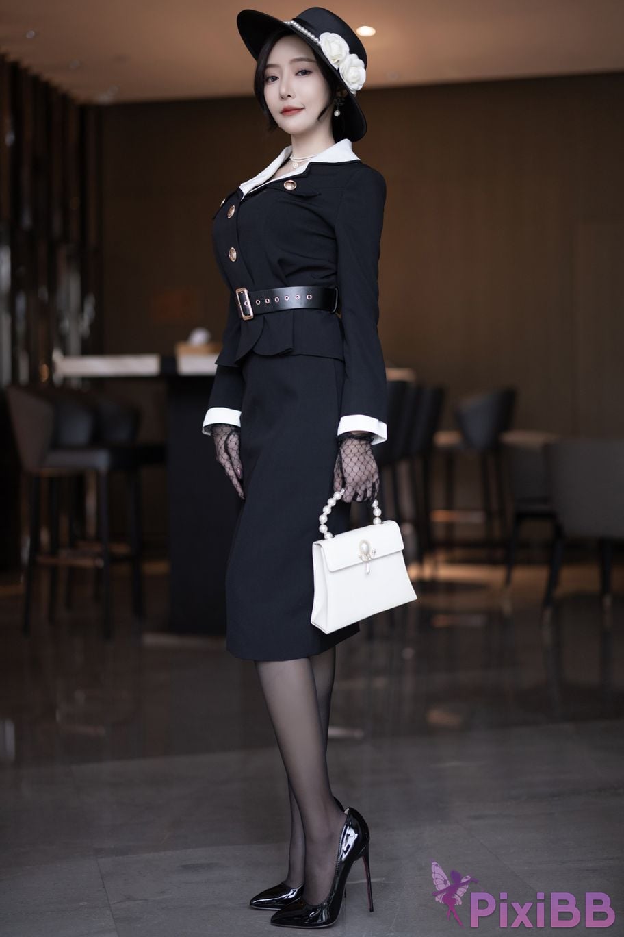No watermark for in app purchases Wang Xinyao Yanni Black suit retro PixiBB.COM 007