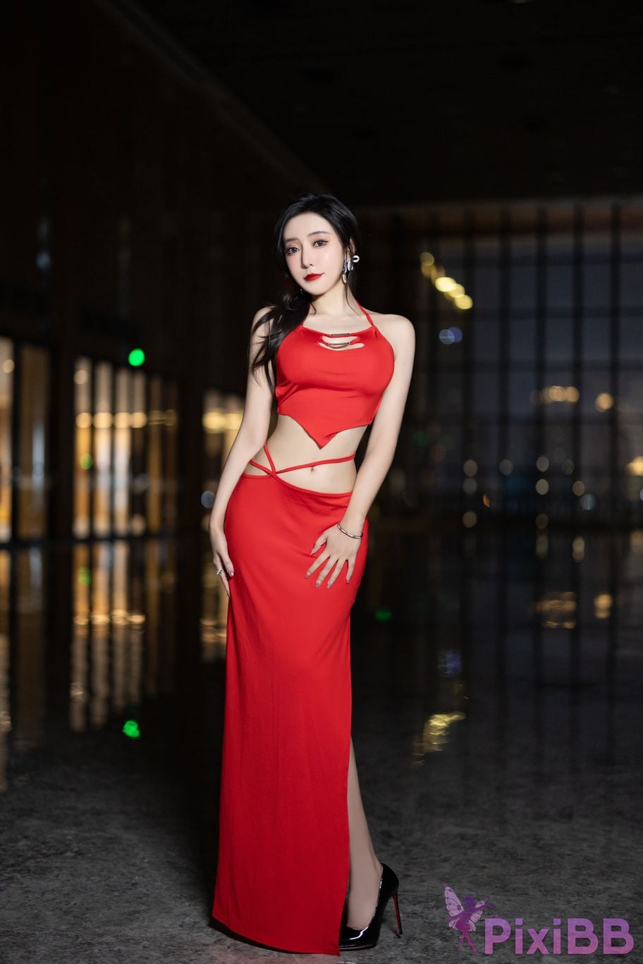Built in no watermark Wang Xinyao Yanni Red dress apricot fur sexy PixiBB.COM 001