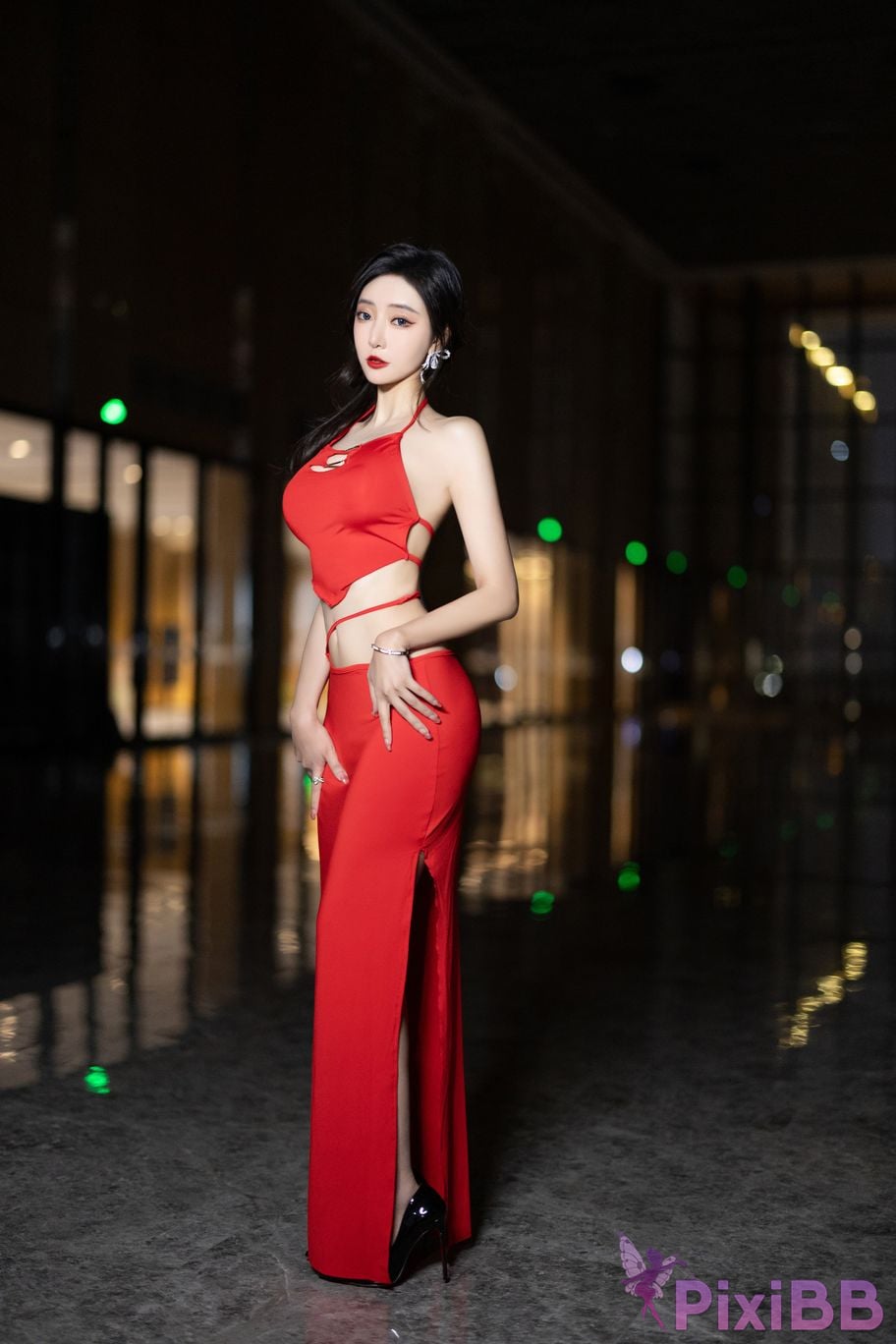 Built in no watermark Wang Xinyao Yanni Red dress apricot fur sexy PixiBB.COM 002