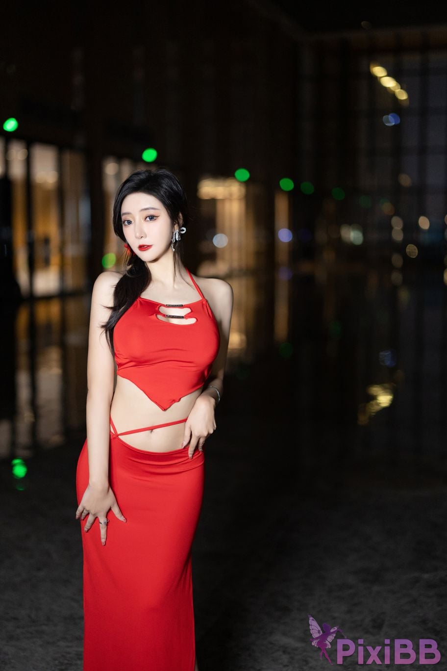 Built in no watermark Wang Xinyao Yanni Red dress apricot fur sexy PixiBB.COM 003