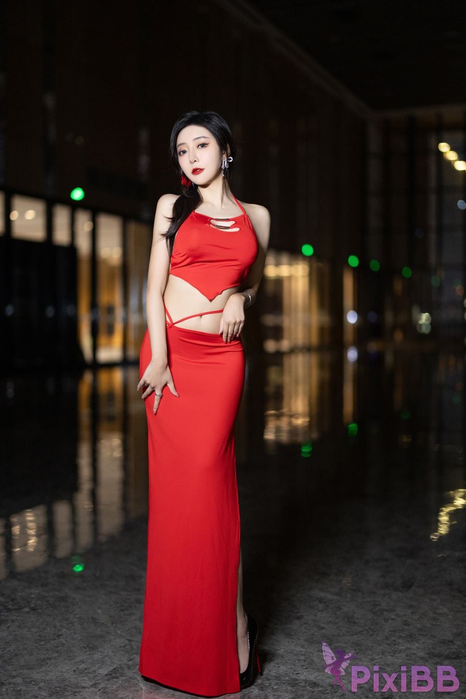 Built in no watermark Wang Xinyao Yanni Red dress apricot fur sexy PixiBB.COM 004