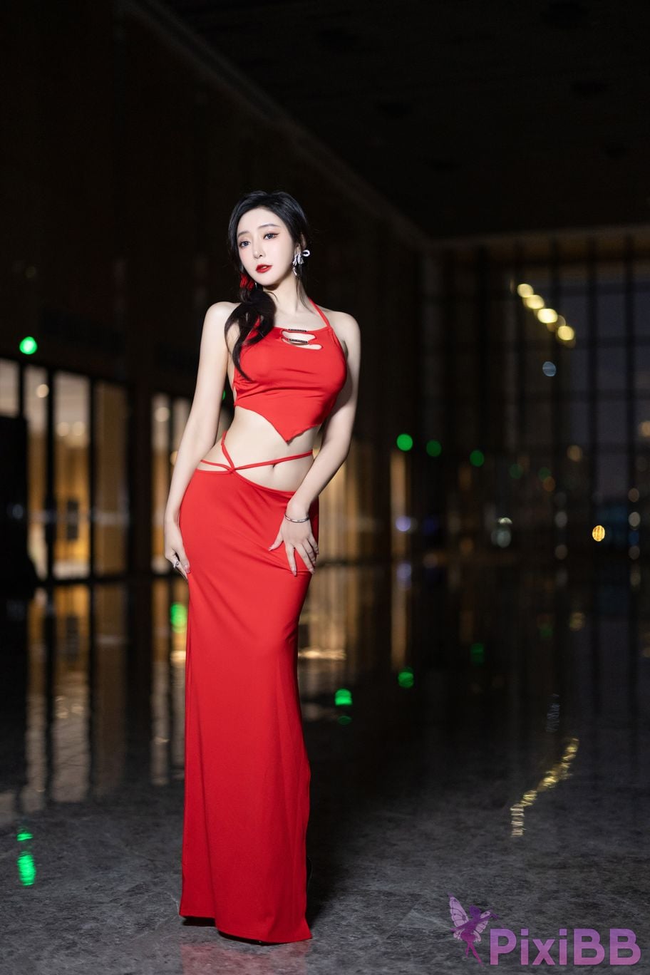 Built in no watermark Wang Xinyao Yanni Red dress apricot fur sexy PixiBB.COM 006