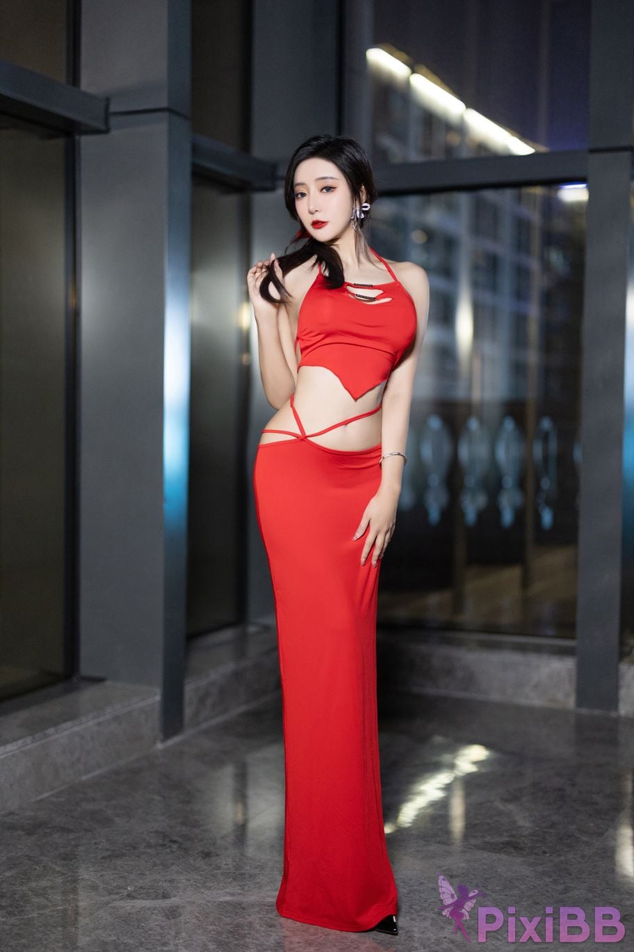 Built in no watermark Wang Xinyao Yanni Red dress apricot fur sexy PixiBB.COM 009