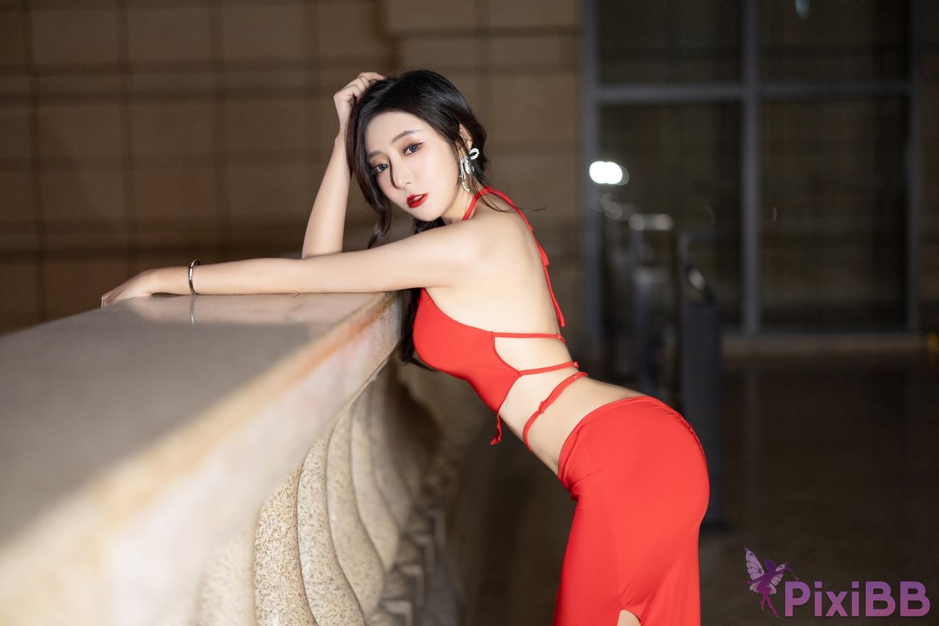 Built in no watermark Wang Xinyao Yanni Red dress apricot fur sexy PixiBB.COM 012