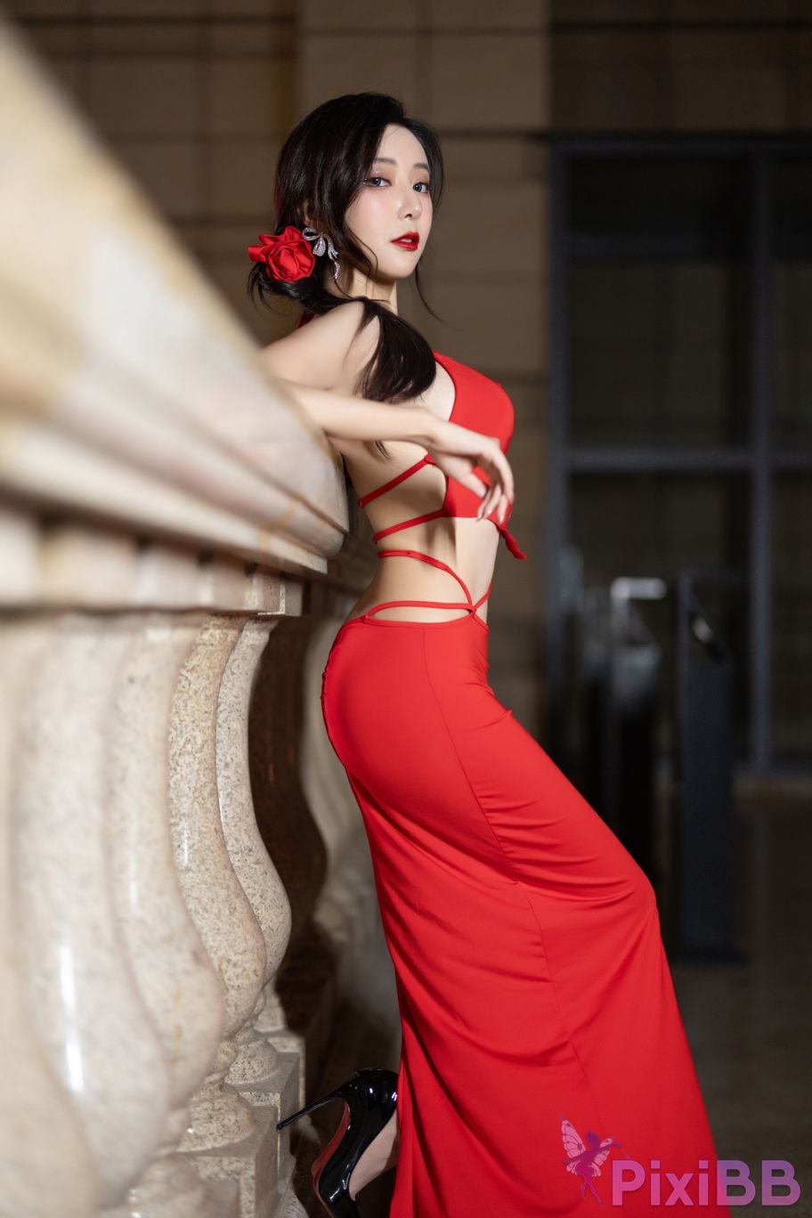 Built in no watermark Wang Xinyao Yanni Red dress apricot fur sexy PixiBB.COM 013