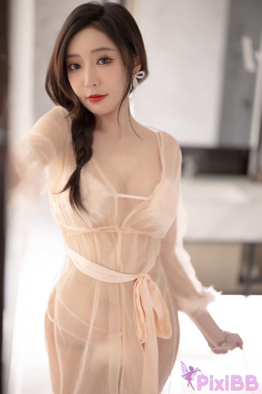 Built in no watermark Wang Xinyao Yanni Red dress apricot fur sexy PixiBB.COM 036