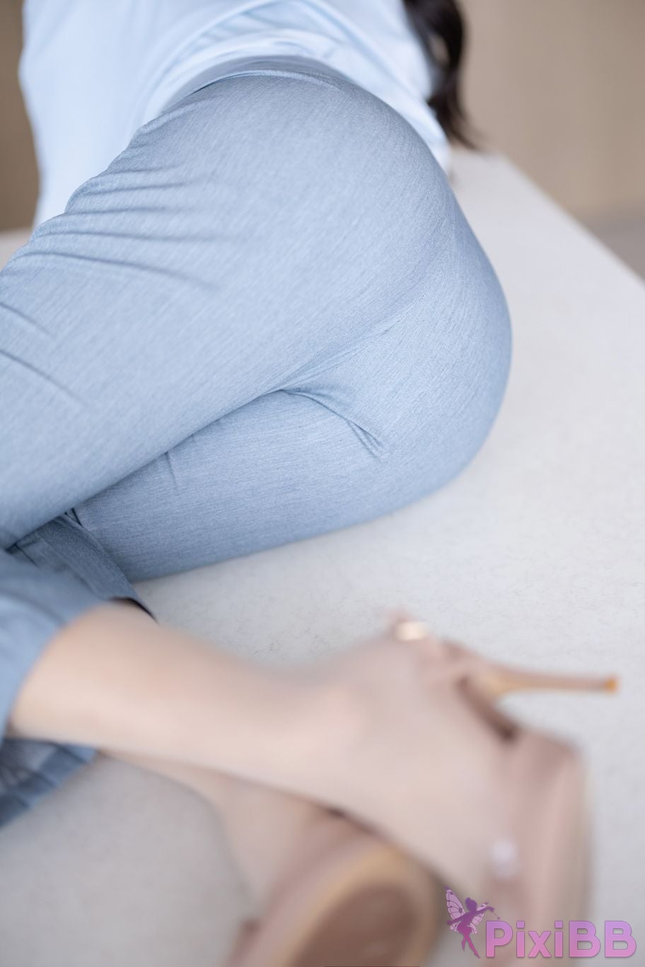 Built in no watermark Wang Xinyao Yanni Grey blue trousers with silk top PixiBB.COM 034