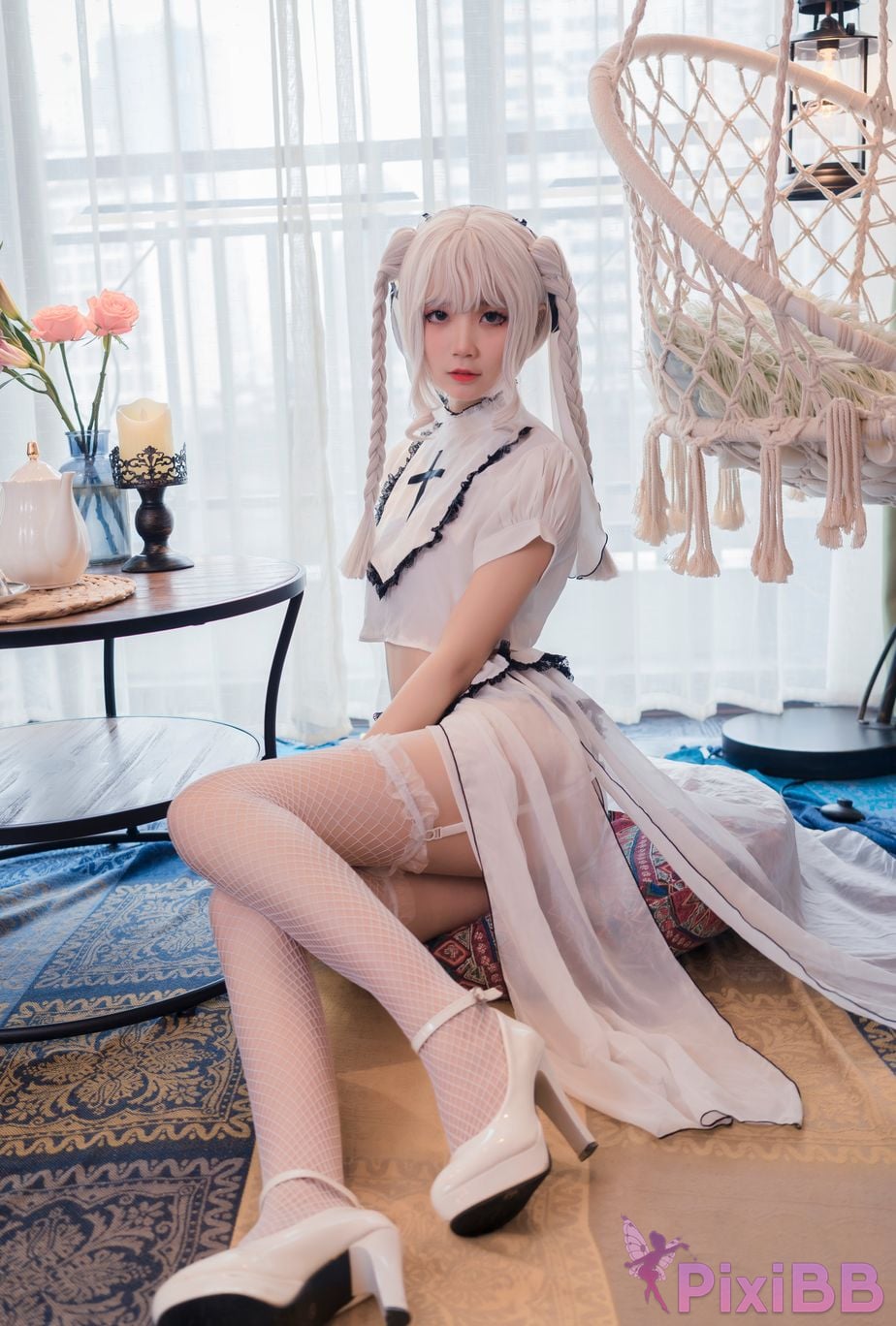 Cosplayer Five more ghosts saint Suspender white silk PixiBB.COM 021