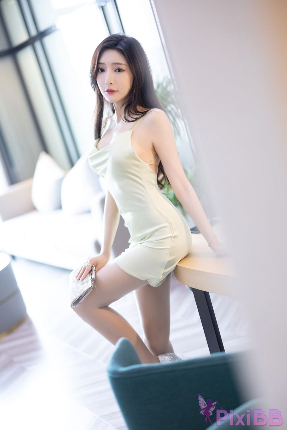 No watermark for in app purchases Wang Xinyao Yanni Green silk and red nightgown PixiBB.COM 011