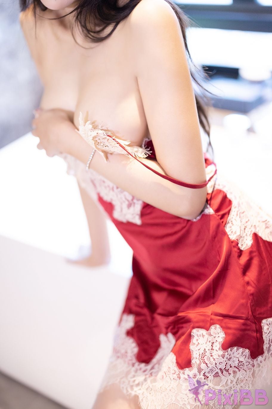 No watermark for in app purchases Wang Xinyao Yanni Green silk and red nightgown PixiBB.COM 101