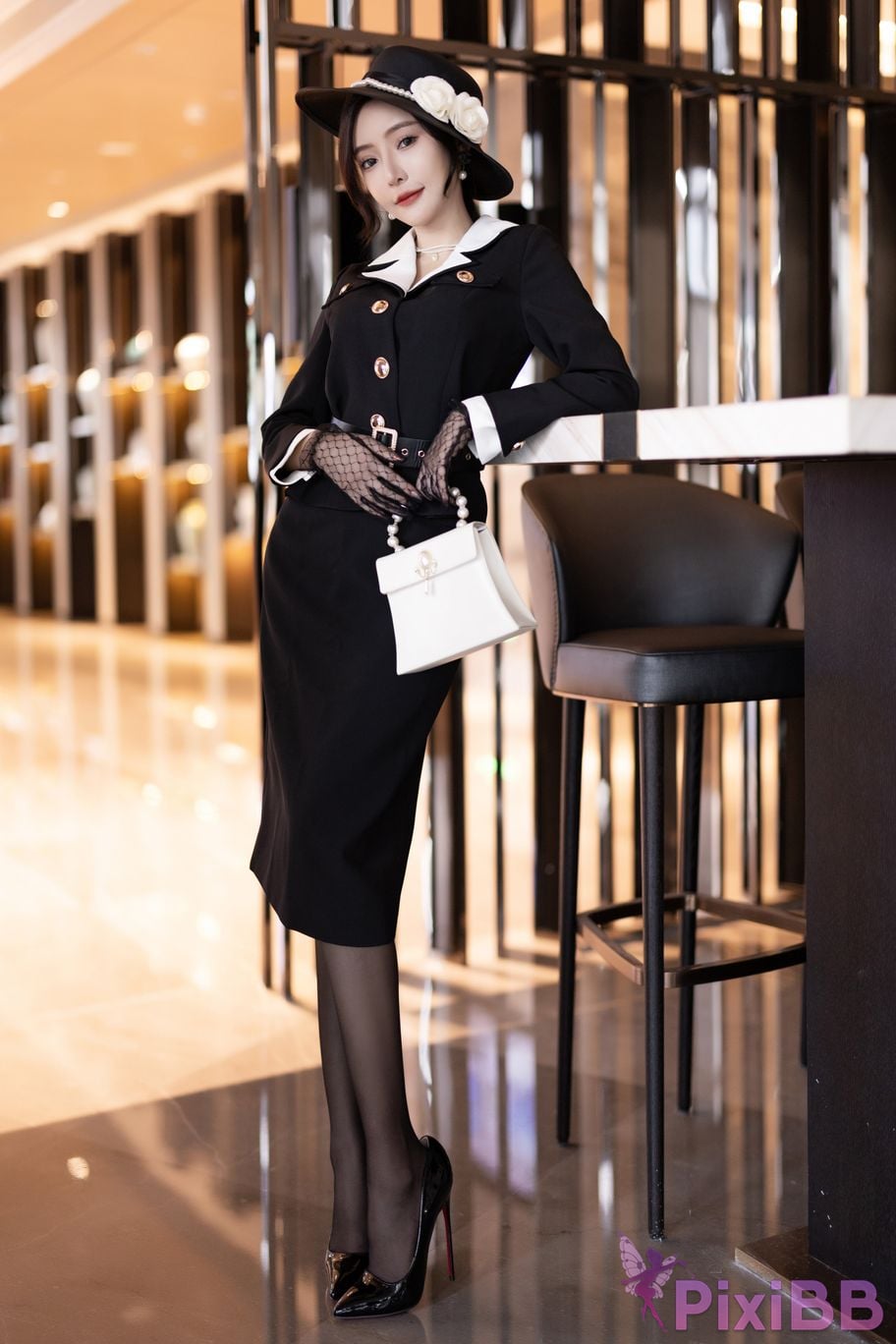 No watermark for in app purchases Wang Xinyao Yanni Retro black suit PixiBB.COM 008