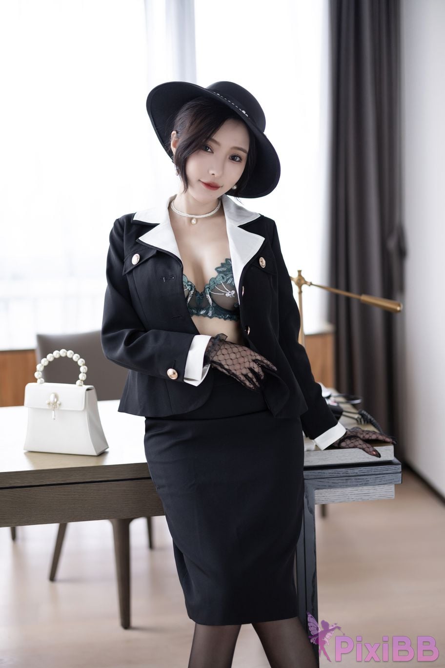 No watermark for in app purchases Wang Xinyao Yanni Retro black suit PixiBB.COM 013