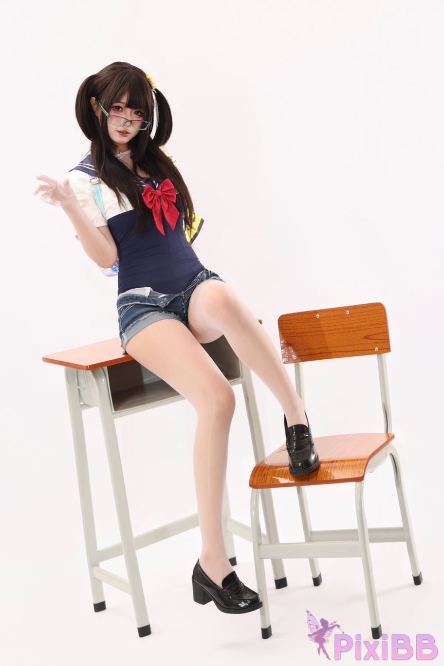 Cosplayer Qiqi be good Discipline Committee Siamese white silk dead stock water PixiBB.COM 001