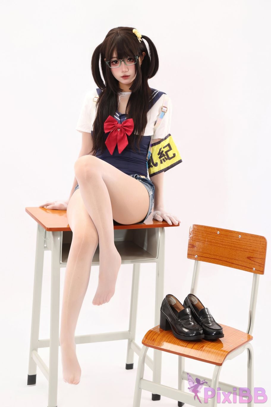 Cosplayer Qiqi be good Discipline Committee Siamese white silk dead stock water PixiBB.COM 004