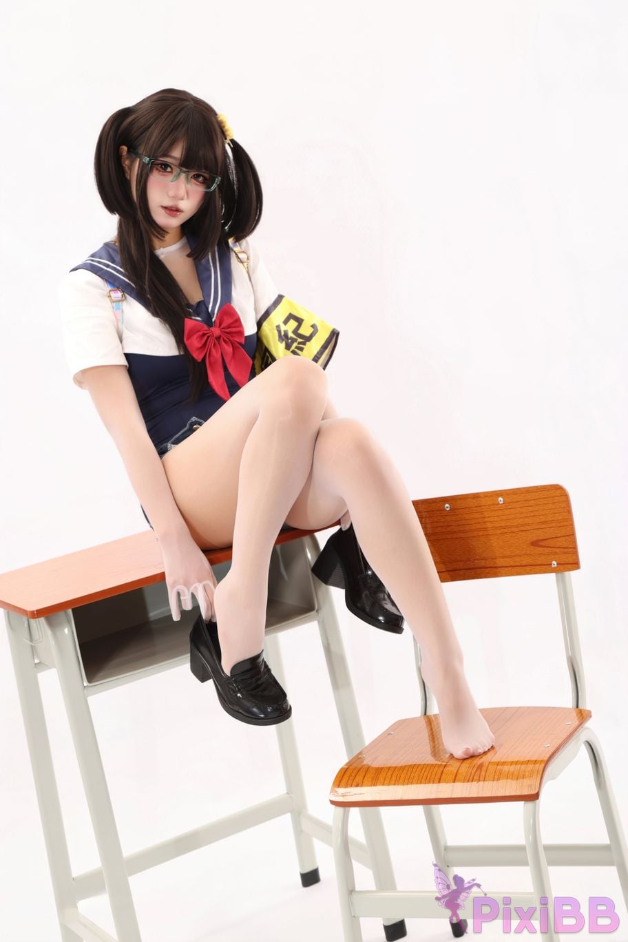 Cosplayer Qiqi be good Discipline Committee Siamese white silk dead stock water PixiBB.COM 008