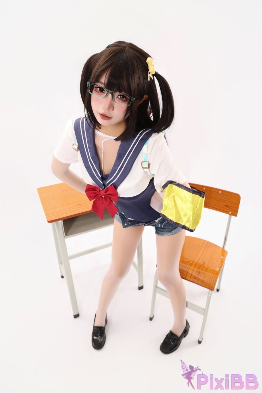 Cosplayer Qiqi be good Discipline Committee Siamese white silk dead stock water PixiBB.COM 010