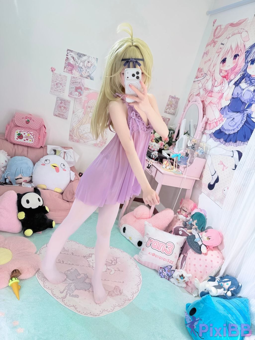 Cosplayer Somezo ran3 luluka White stockings and cool pajamas PixiBB.COM 100