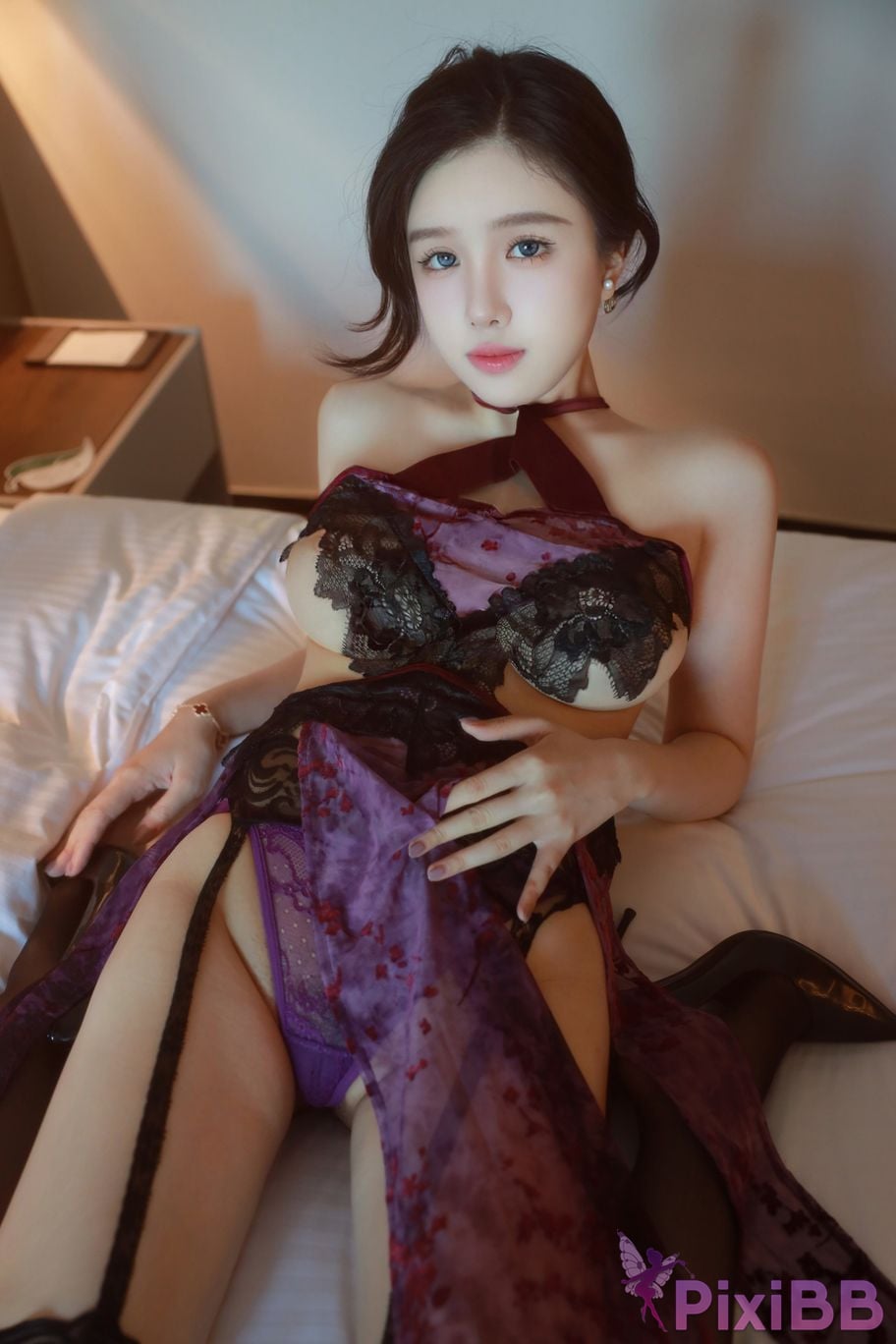 No watermark for in app purchases Tang Pianpian Purple sexy lingerie PixiBB.COM 019