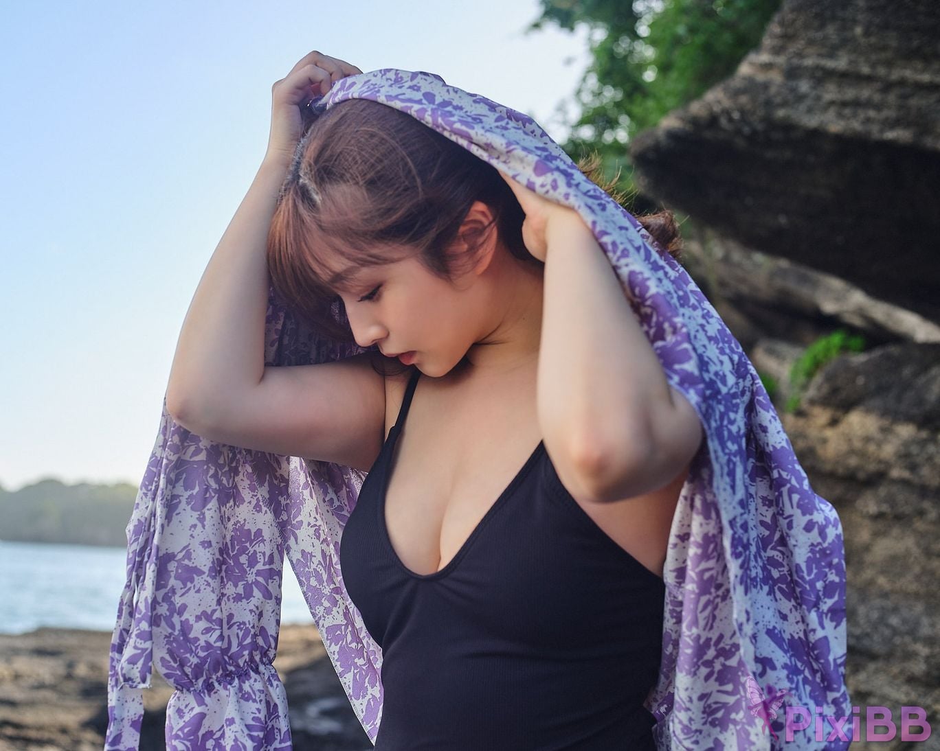 Japanese Idol Kasame Flower rain cape photo collection morning calm PixiBB.COM 014