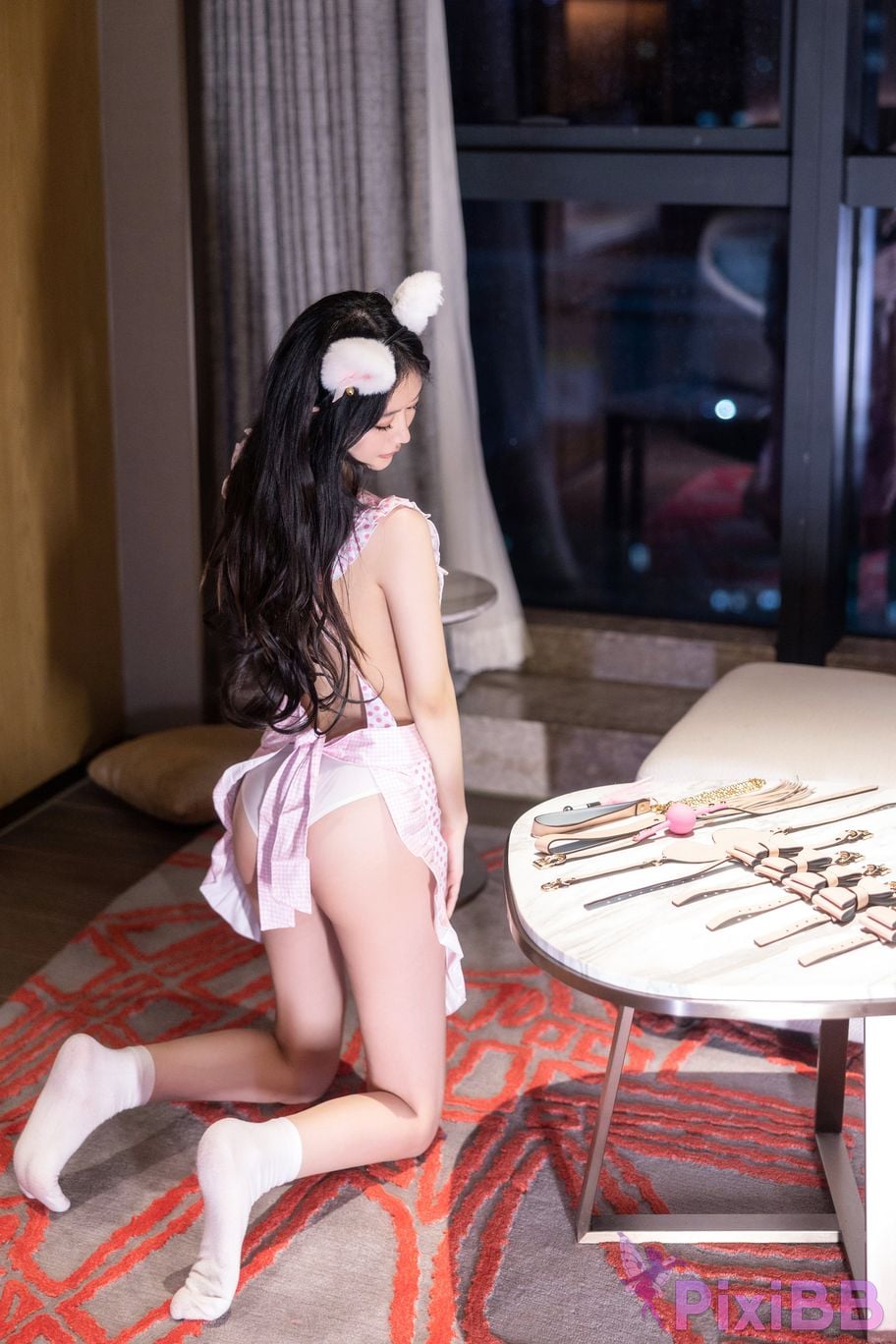 No watermark for in app purchases Xie Xiaoan young pink nude apron nipple pasties PixiBB.COM 019.JPG