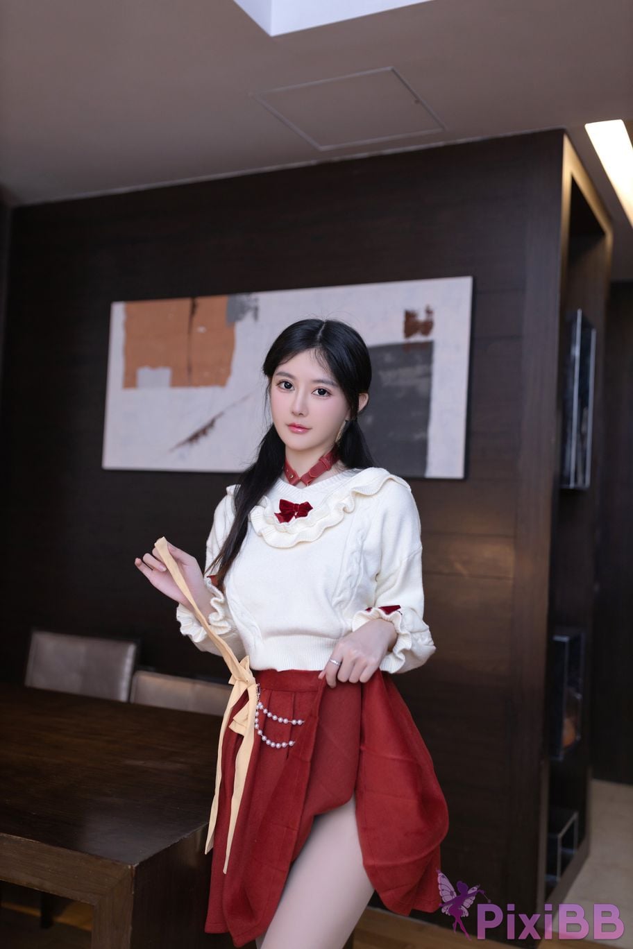No watermark for in app purchases Xie Xiaoan XIUREN model New Year close up red bondage PixiBB.COM 004
